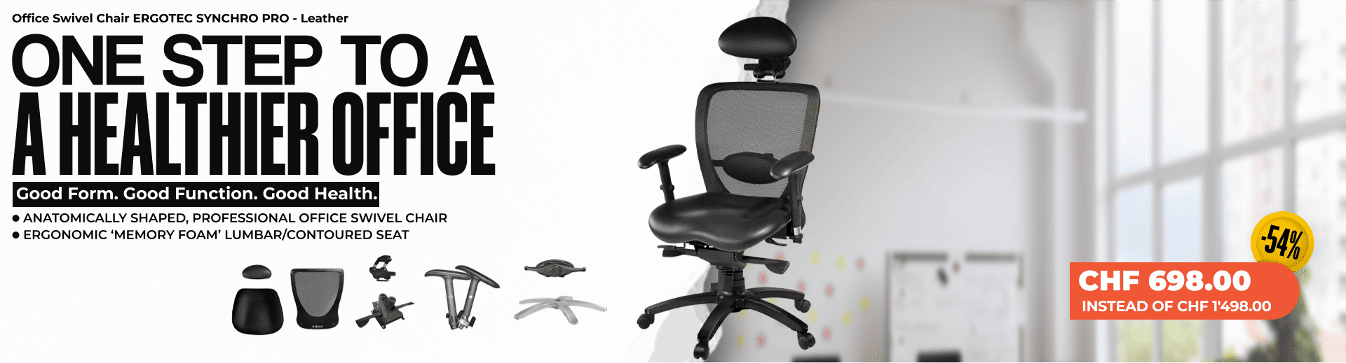 Office Swivel Chair ERGOTEC SYNCHRO PRO - Leather