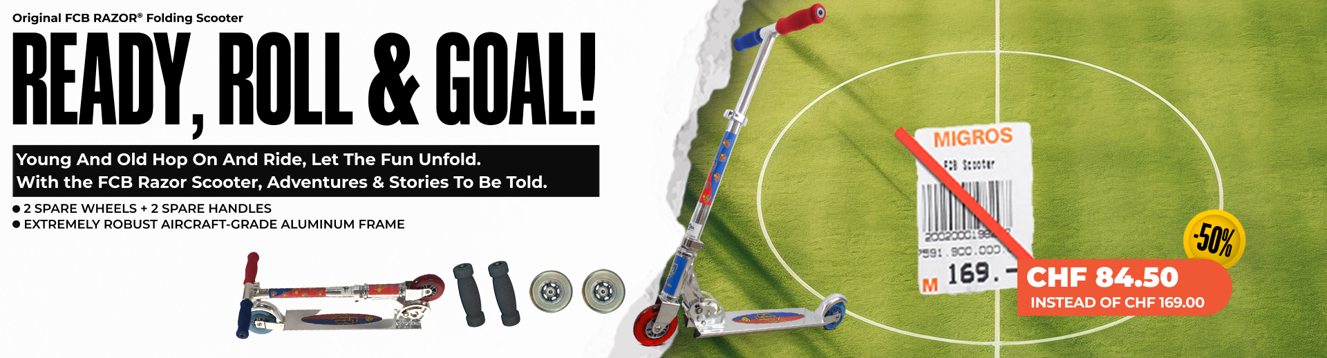 FCB-RAZOR Scooter incl. 2 Spare Wheels + 2 Spare Handles FCB-RAZOR Scooter incl. 2 Spare Wheels + 2 Spare Handles