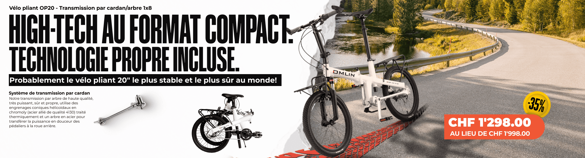 Vélo pliant OP20 - Transmission par cardan/arbre 1x8 Vélo pliant OP20 - Transmission par cardan/arbre 1x8