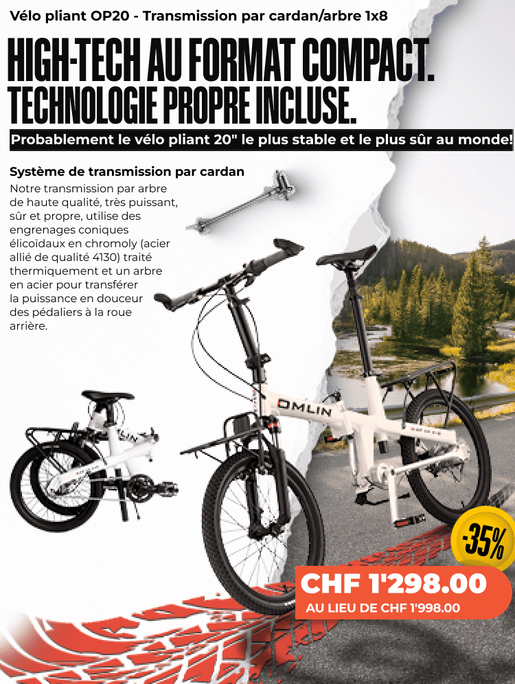 Vélo pliant OP20 - Transmission par cardan/arbre 1x8 Vélo pliant OP20 - Transmission par cardan/arbre 1x8