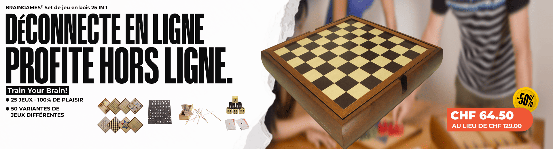 BRAINGAMES® Set de jeu en bois 25 IN 1