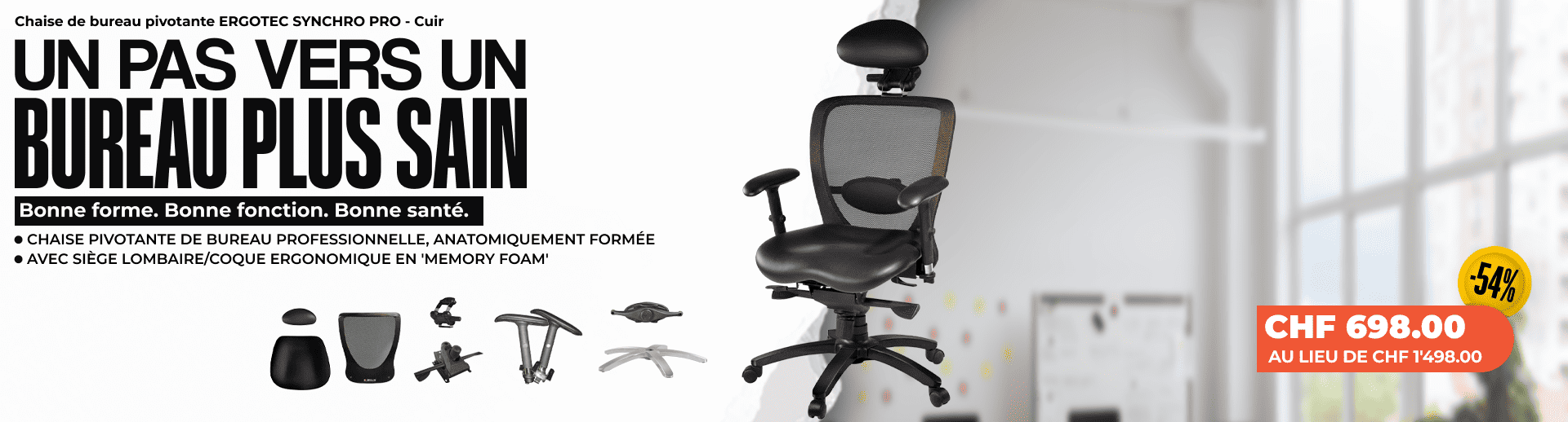 Chaise de bureau pivotante ERGOTEC SYNCHRO PRO - Cuir