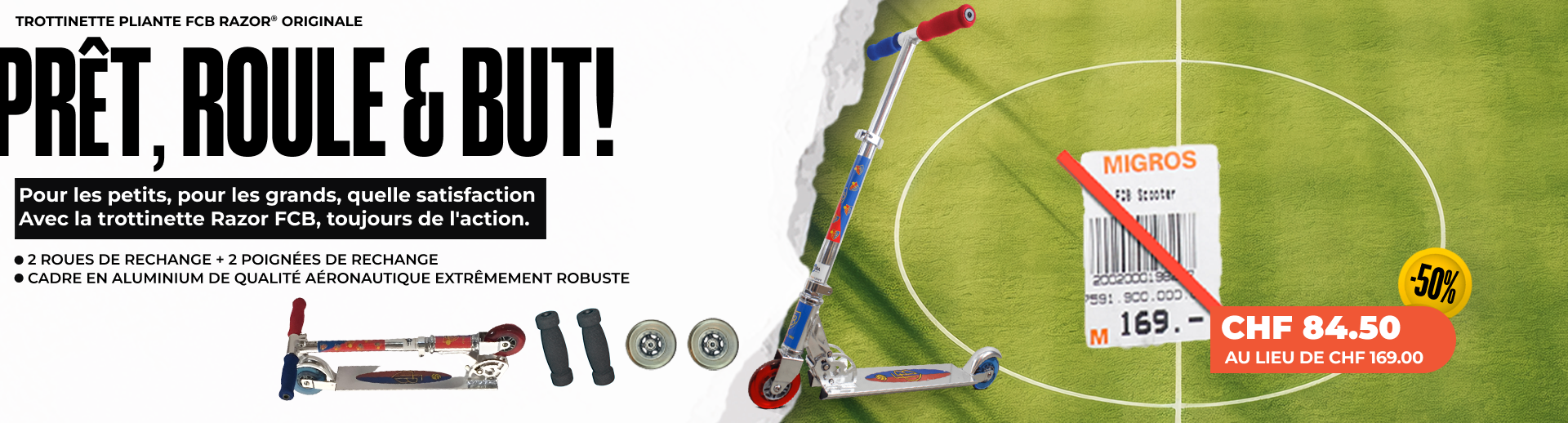 Scooter FCB-RAZOR avec 2 roues de rechange + 2 poignées de rechange