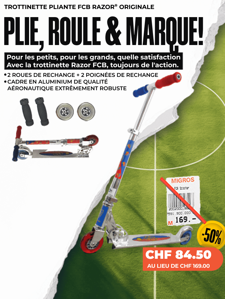 Scooter FCB-RAZOR avec 2 roues de rechange + 2 poignées de rechange Scooter FCB-RAZOR avec 2 roues de rechange + 2 poignées de rechange