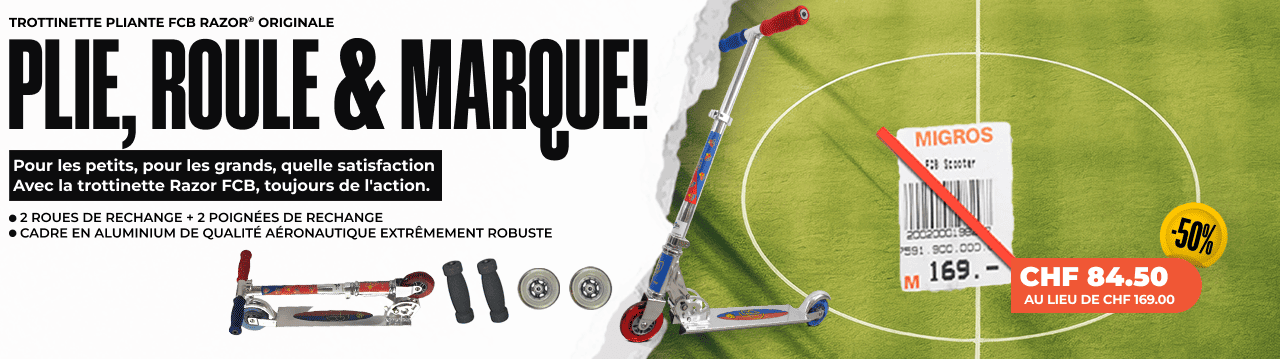 Scooter FCB-RAZOR avec 2 roues de rechange + 2 poignées de rechange Scooter FCB-RAZOR avec 2 roues de rechange + 2 poignées de rechange