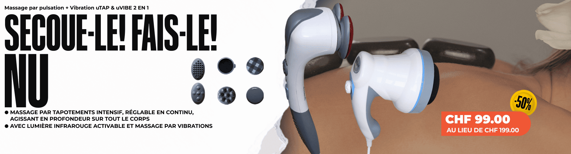 Massage par pulsation + Vibration uTAP & uVIBE 2 EN 1 Massage par pulsation + Vibration uTAP & uVIBE 2 EN 1