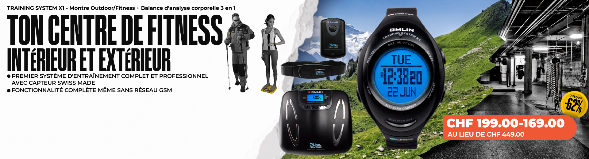 TRAINING SYSTEM X1 - Montre de fitness & d'extérieur + Balance d'analyse pour la forme du corps 3 en 1 (+ Optionnel : GPS POD X-TENSION)