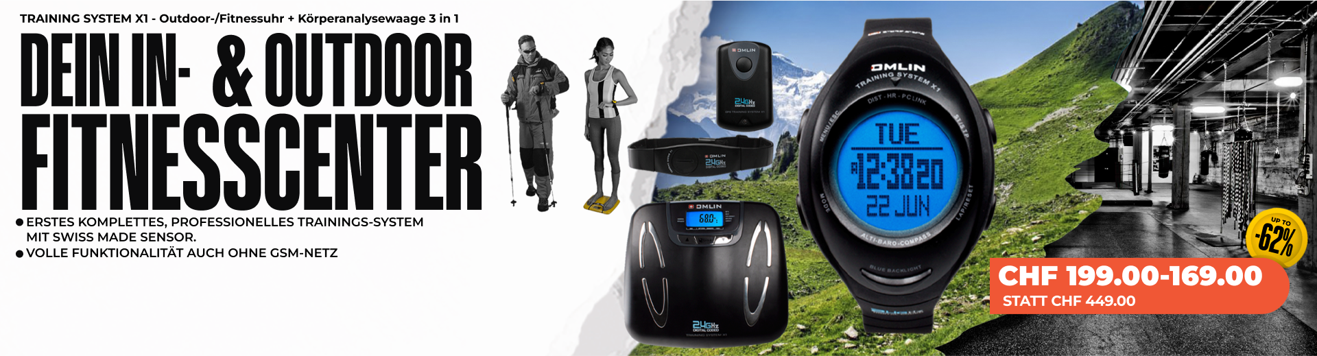TRAININGSSYSTEM X1 - Outdoor & Fitness Uhr + Körperfitness / Analysewaage 3 in 1 (+ Optional: GPS POD X-TENSION)