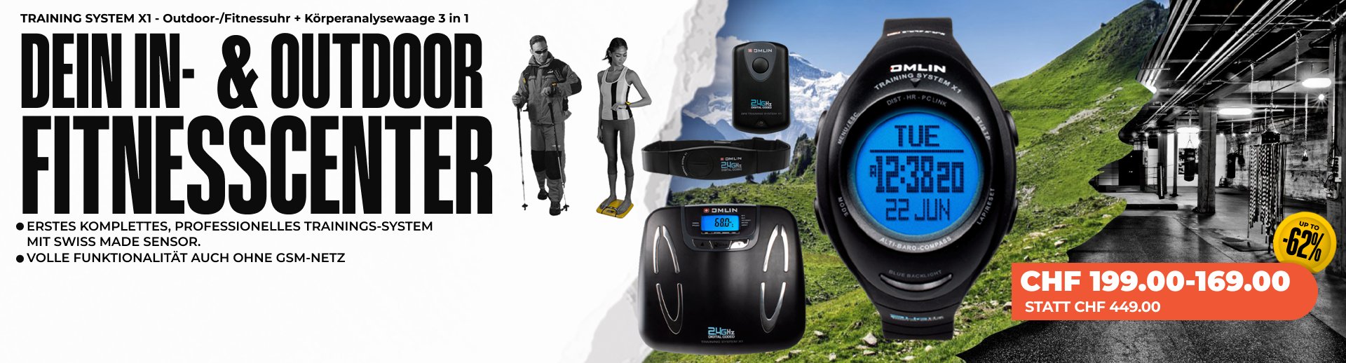 TRAININGSSYSTEM X1 - Outdoor & Fitness Uhr + Körperfitness / Analysewaage 3 in 1 (+ Optional: GPS POD X-TENSION)