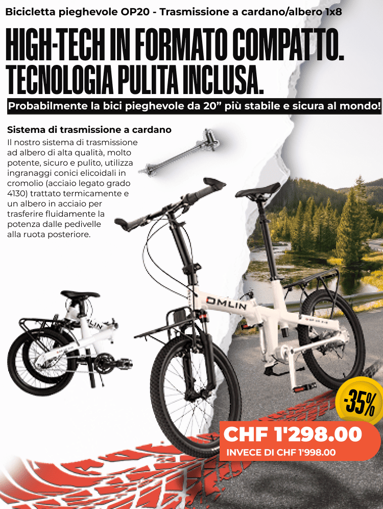 Bicicletta pieghevole OP20 - Trasmissione a cardano/albero 1x8