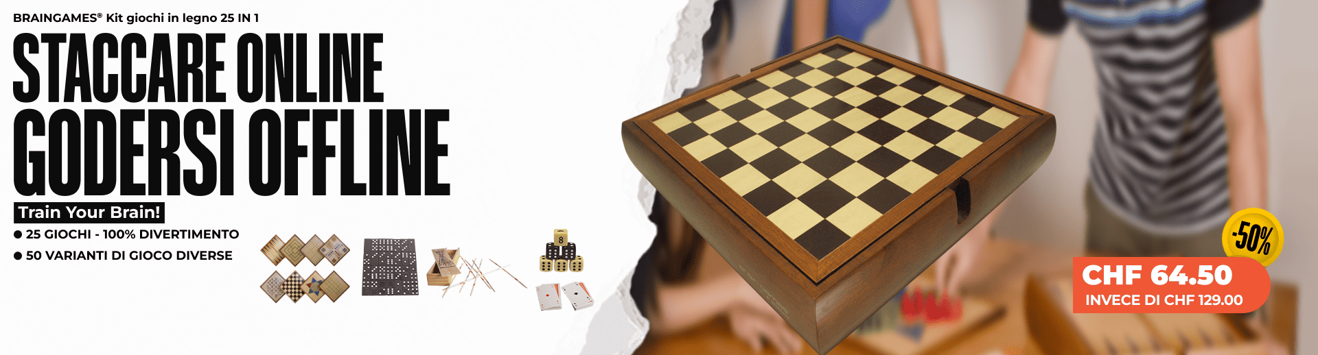 BRAINGAMES® Kit giochi in legno 25 IN 1 BRAINGAMES® Kit giochi in legno 25 IN 1