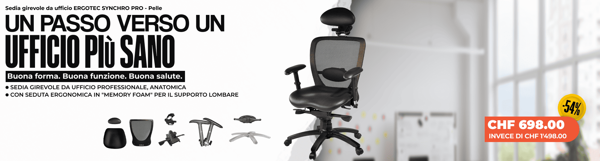 Sedia girevole da ufficio ERGOTEC SYNCHRO PRO - Pelle