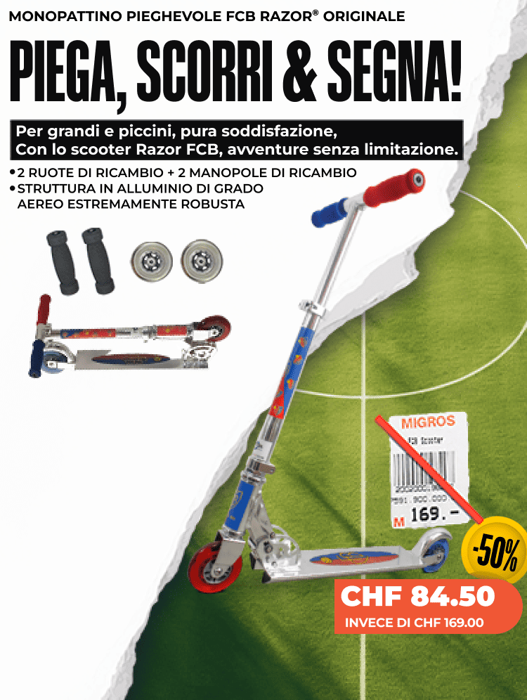 Monopattino FCB-RAZOR incluso 2 ruote di ricambio + 2 Manopole di ricambio Monopattino FCB-RAZOR incluso 2 ruote di ricambio + 2 Manopole di ricambio