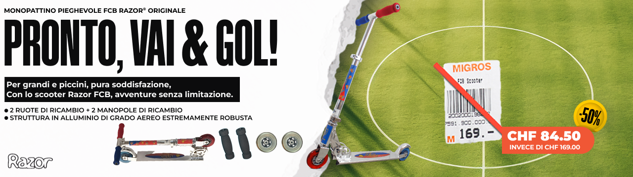 Monopattino FCB-RAZOR incluso 2 ruote di ricambio + 2 Manopole di ricambio